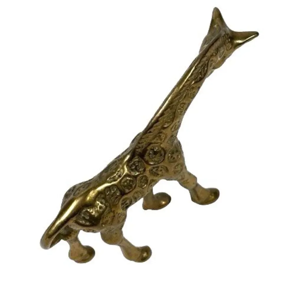 Vintage Solid Brass Mother and Baby Giraffe Figurines Mid-Century Mod, Lot of 2